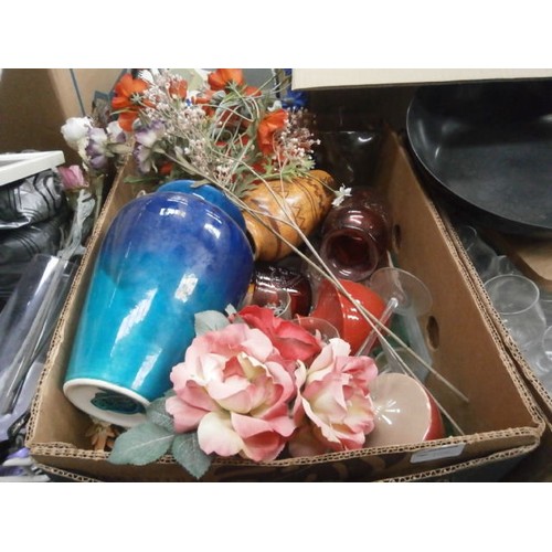 108 - Four boxes inc crockery, vases, glassware, etc