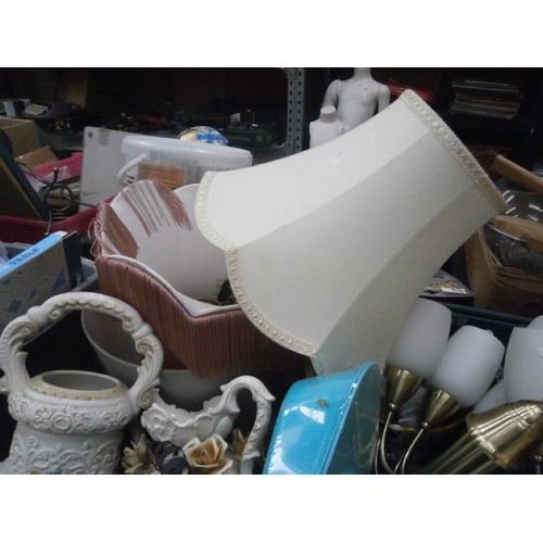 123 - Lot inc light fittings, teapot, lampshades, etc