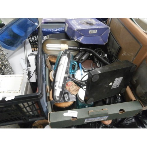 135 - Four boxes inc handheld vacuum, CD player, lamps, paper shredders, etc