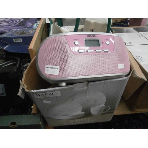 135 - Four boxes inc handheld vacuum, CD player, lamps, paper shredders, etc