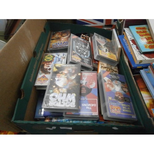 141 - Two boxes inc Dr Who videos and various annuals