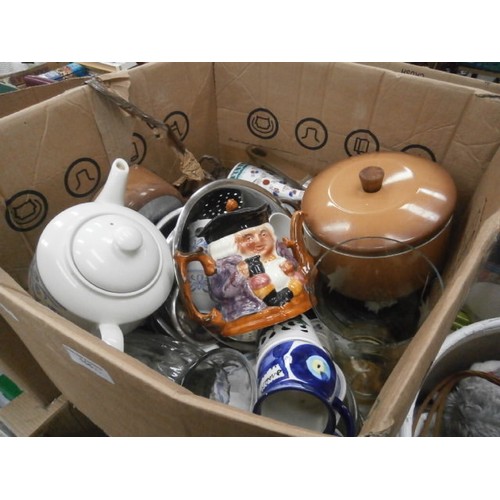 155 - Three boxes inc vases, teapots, lamps, crockery, etc