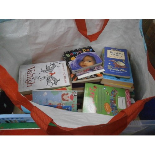 197 - Two boxes and bag inc books, DVDs, CDs.