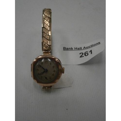 261 - Vintage 9ct gold cased ladies watch