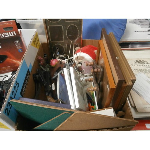 131 - Two boxes inc picture frames, Liteon DVD player, Epson printer, origami set, etc