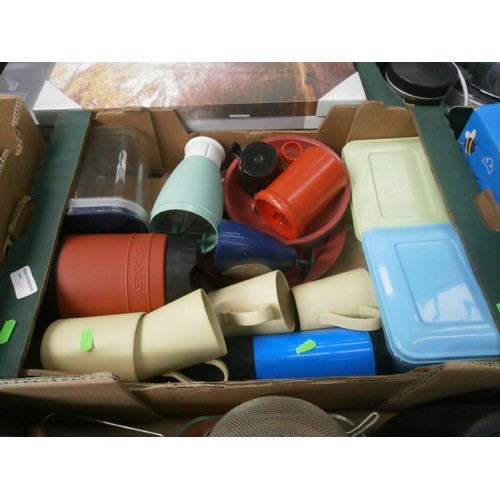 197 - Four boxes inc plastic crockery, toaster, mixers, LED lantern, etc