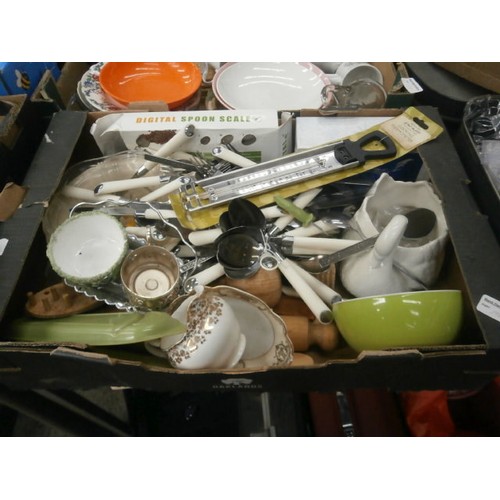 198 - Four boxes inc glassware, crockery, cutlery, mugs, etc