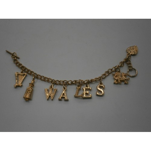 258 - 22ct gold plated Wales charm bracelet