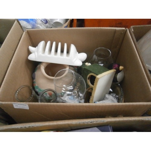 270 - Four boxes inc glassware, ornaments, vase, tankard, etc