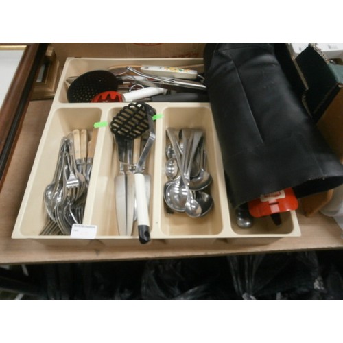 273 - Lot inc cutlery, spice rack, desk fan, boots, mirror, etc