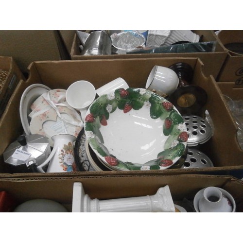 284 - Four boxes inc cutlery, crockery, decanter, bone china saucers, etc