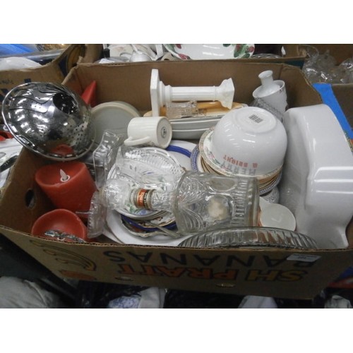 284 - Four boxes inc cutlery, crockery, decanter, bone china saucers, etc