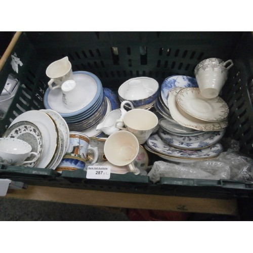 287 - Two crates inc bone china pieces, etc