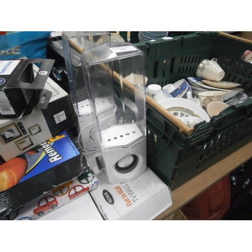 288 - Lot inc water speakers, towel ring, sonic toothbrush, floating shelves, DVDs, etc