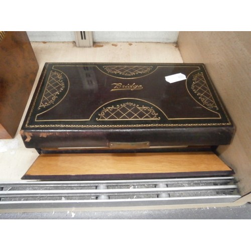 350 - Lot inc old Bridge game set and inlaid tissue box