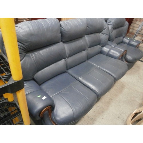 637 - Large blue/grey 3 seater faux leather settee and matching armchair