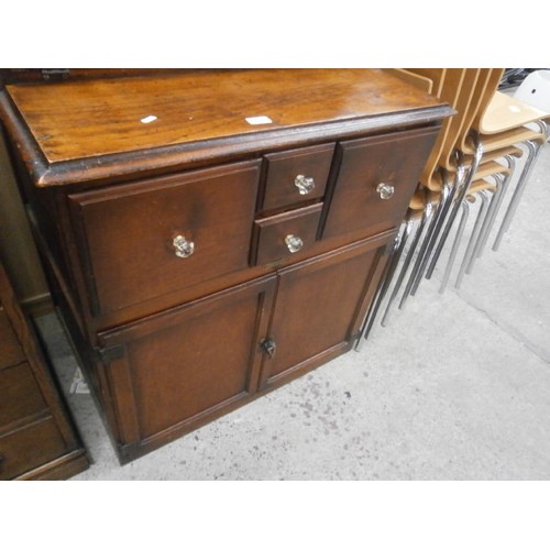 672 - Vintage HYGENA kitchenette with lead glazed upper cabinet, fall front worksurface and 4 drawer doubl... 