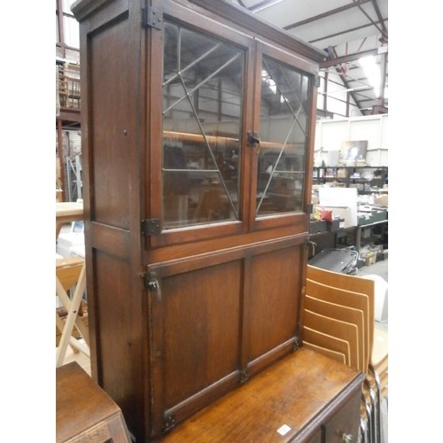 672 - Vintage HYGENA kitchenette with lead glazed upper cabinet, fall front worksurface and 4 drawer doubl... 