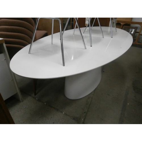 698 - Large oval white conference/banquet table and 3 x EAMES Vitra retro chairs