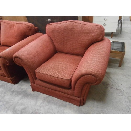 716 - Large upholstered settee and a similar armchair