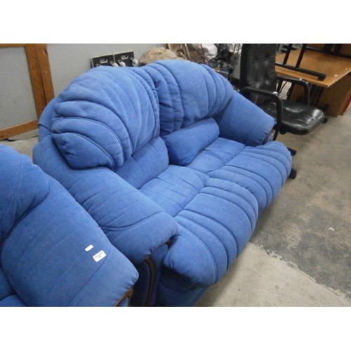 729 - Pair of upholstered blue 2 seater settees