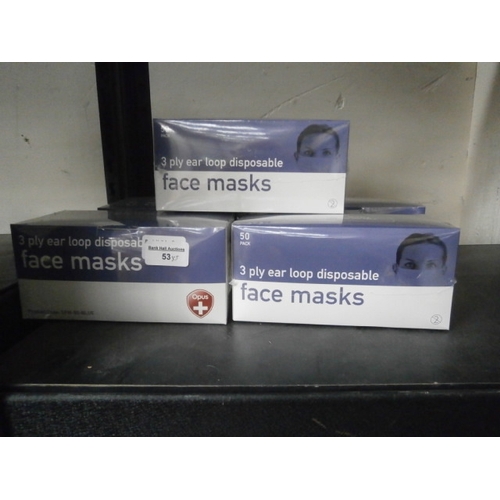 53 - Five boxes of 3 ply face masks