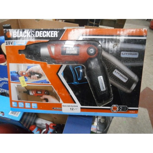 12 - Lot including black and decker electric screwdriver,working order  paint roller, Black and Decker 18... 