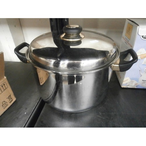 77 - Lot including pans, floral tea kettle and a iron