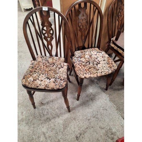 738 - Set of 4 x vintage wheelback chairs with cushions