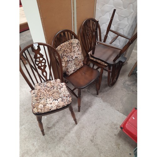 738 - Set of 4 x vintage wheelback chairs with cushions