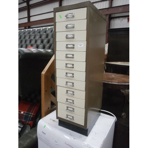 609 - Small metal 12 drawer filing cabinet