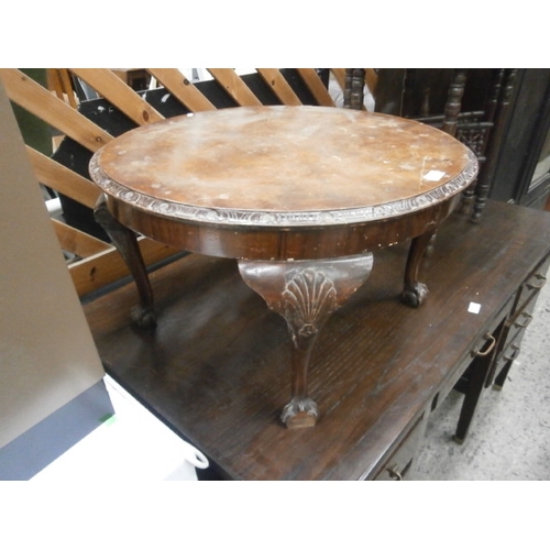 615 - Vintage carved ball and claw coffee table - one a/f foot