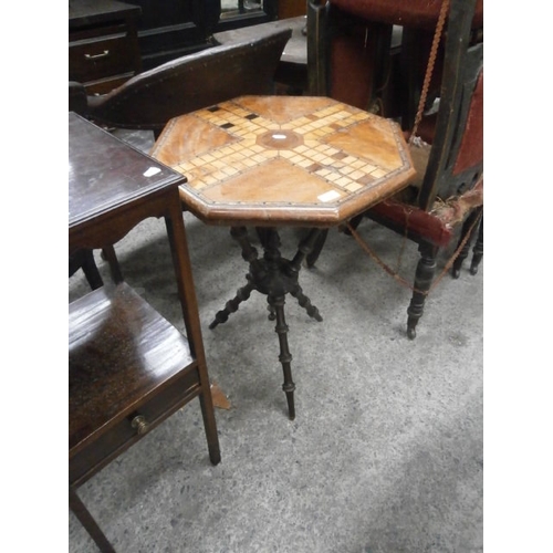 638 - Antique octagonal table with marquetry top and tripod frame