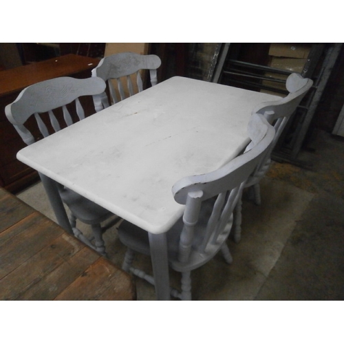 732 - Painted breakfast table with 4 x matching spindle back chairs