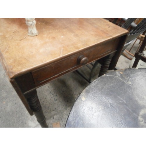 632 - Vintage mahogany drop leaf dining table with end drawer