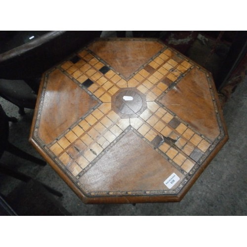 638 - Antique octagonal table with marquetry top and tripod frame