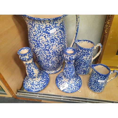 365 - Large Moorland Staffordshire blue & white jug with some blue & white pottery