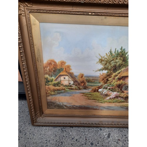 301 - Good quality cottage painting by A Harrison Barnes in gilt frame (38x29 inch)