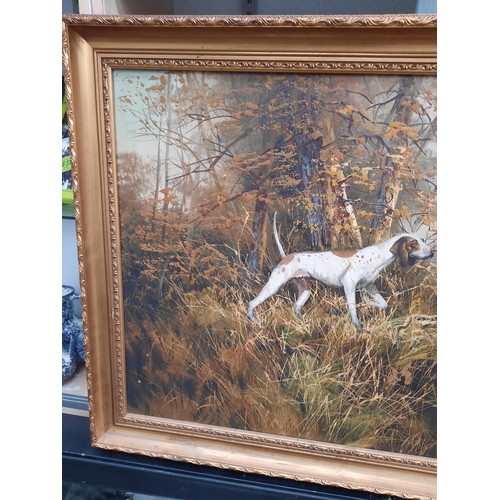 302 - A hunting dog Oil on canvas painting by Ferdinand in gilt frame (41x29 inch)