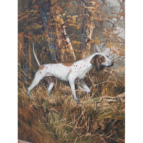 302 - A hunting dog Oil on canvas painting by Ferdinand in gilt frame (41x29 inch)