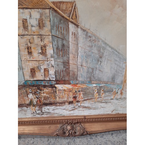 304 - Oil on canvas Parisian painting by M Church in gilt frame (42x29 inch)