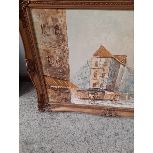 304 - Oil on canvas Parisian painting by M Church in gilt frame (42x29 inch)