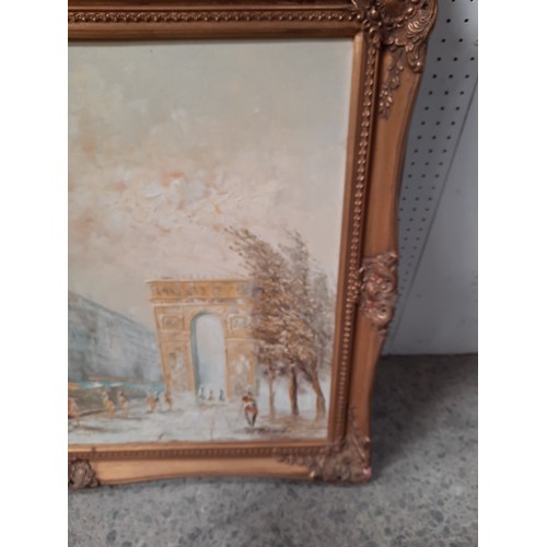 304 - Oil on canvas Parisian painting by M Church in gilt frame (42x29 inch)