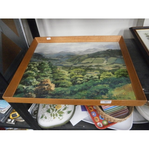 267 - Framed acrylic painting of Vale of Eoleyrina, Corwen Bala. Circa 1966. Signed N. Patrymple possibly?