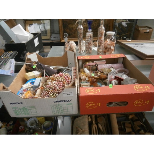 402 - Two boxes inc necklaces, perfumes, miniature ceramics, soft toys, etc