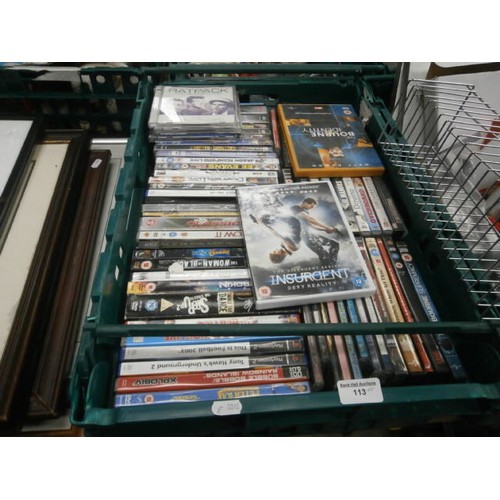 113 - Four crates inc DVDs, artwork, speakers, light fitting, etc