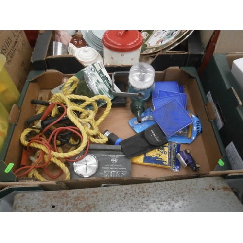 144 - Four boxes inc maintenance chemicals, tools, metal file drawer, torches, etc