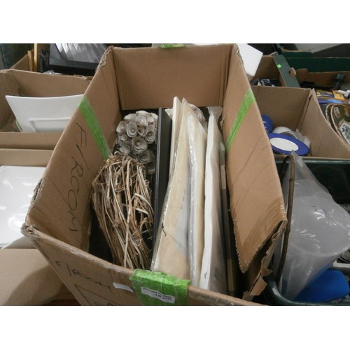 161 - Three boxes inc ornaments, crockery, voile panels, Breville blender, etc