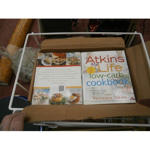 227 - Lot inc sports ball trolley, Turn your school around educational books, Atkins for life book, etc