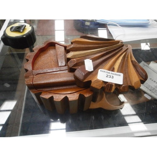 233 - Decorative wooden puzzle box in the shape of a shell